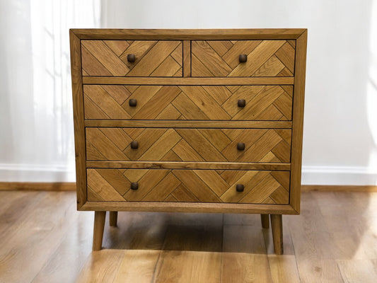Oak Furnitureland Brushed & Glazed Solid Oak Chest of Drawers Parquet Range