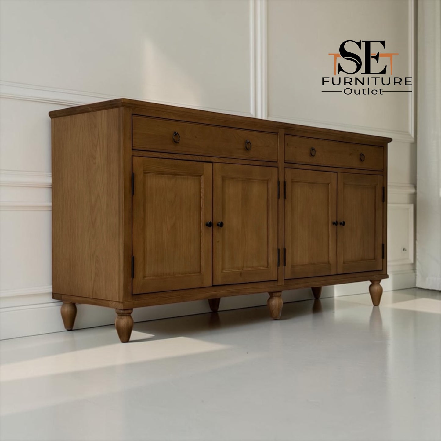 Solid Oak & Oak Veneer Extra Large Sideboard, Elkstone Mellow Oak Range RRP £999