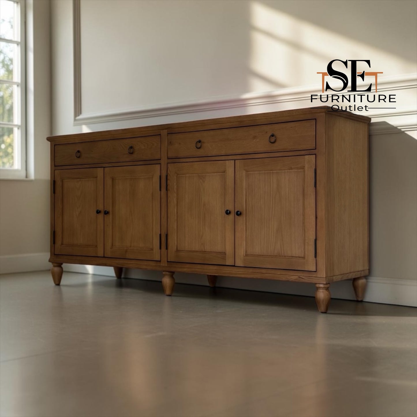 Solid Oak & Oak Veneer Extra Large Sideboard, Elkstone Mellow Oak Range RRP £999