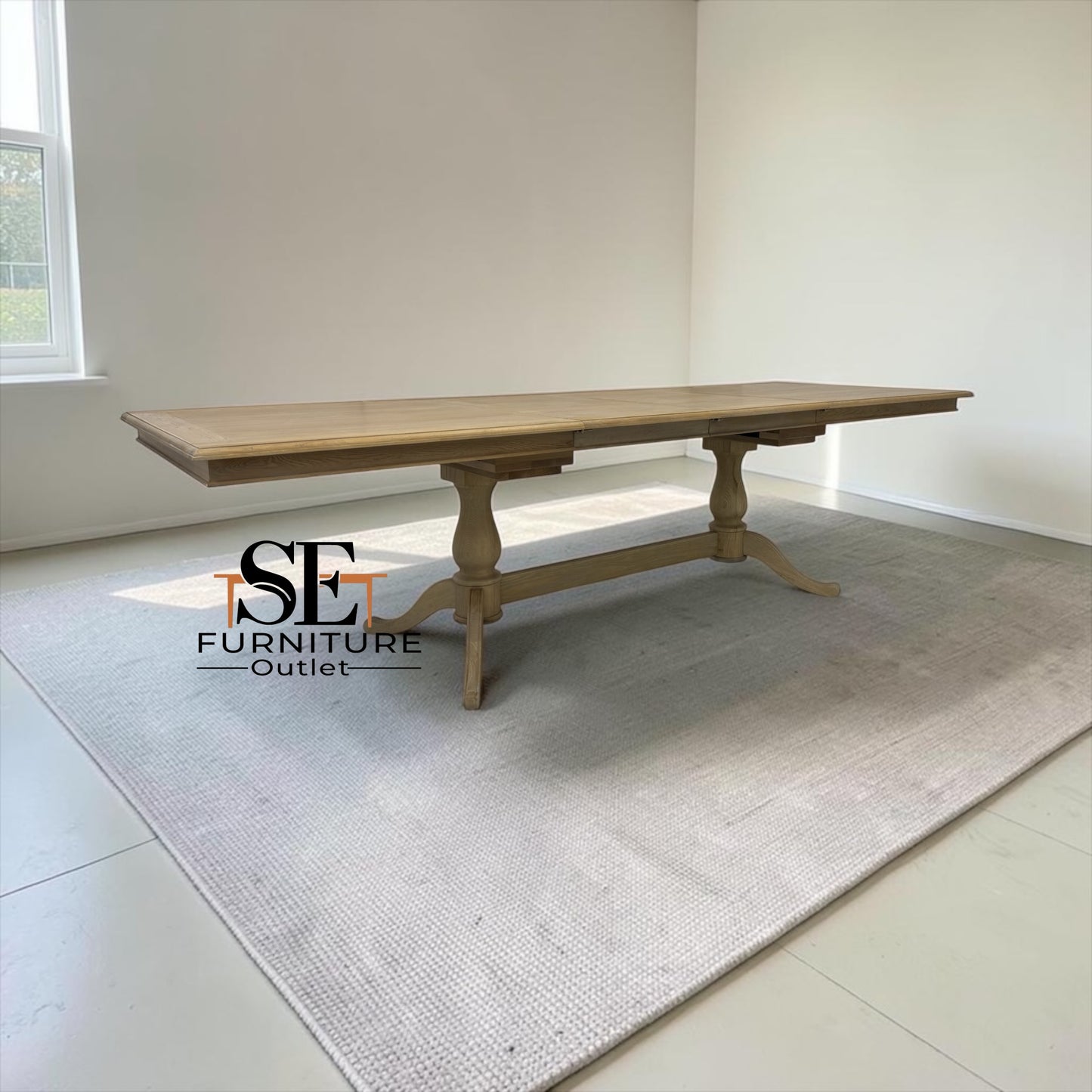 Solid Oak & Quality Oak Veneer 6-10 Seater Extending Dining Table with Limewashed Finish, Camille Range RRP £1500