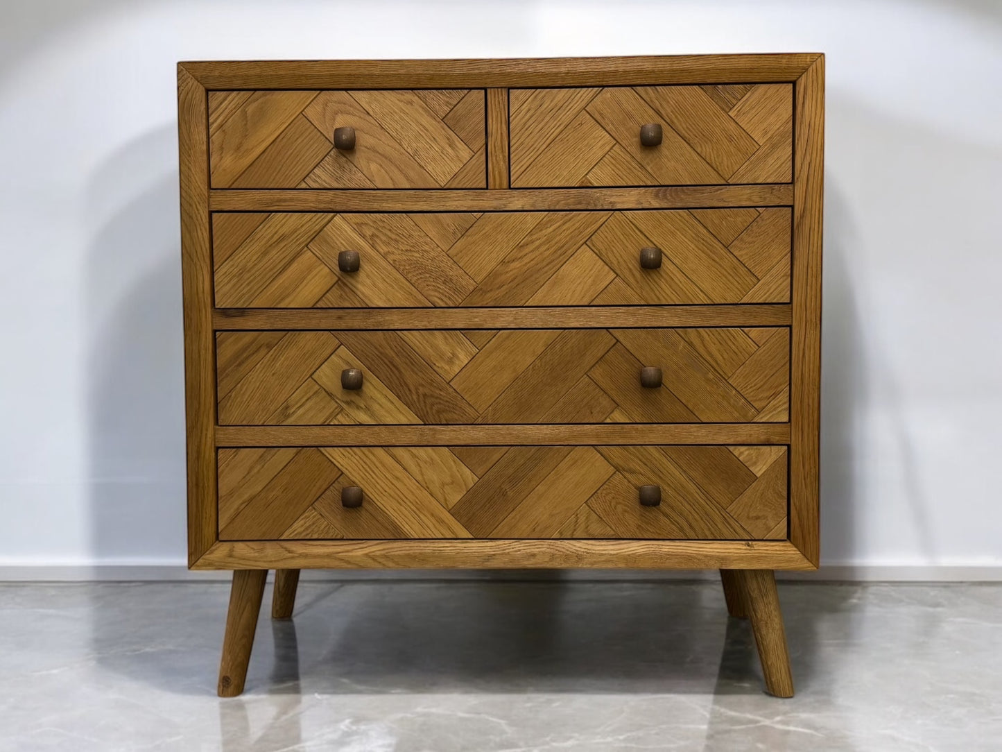 Oak Furnitureland Brushed & Glazed Solid Oak Chest of Drawers Parquet Range