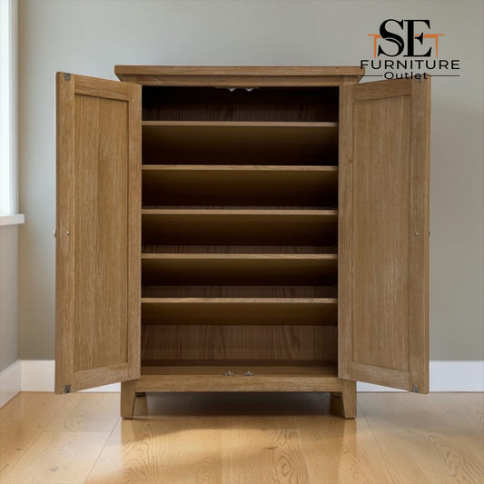 Whitewashed Finish Solid Oak & Oak Veneer Large Shoe Cupboard, Inglesham Range RRP £650