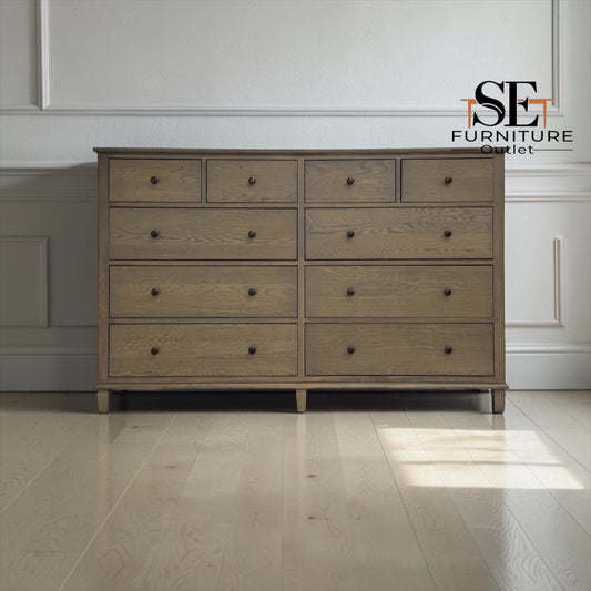 Smoked Solid Oak & Oak Veneer 10 Drawer Chest, Bibury Smoked Oak Range, RRP £1300