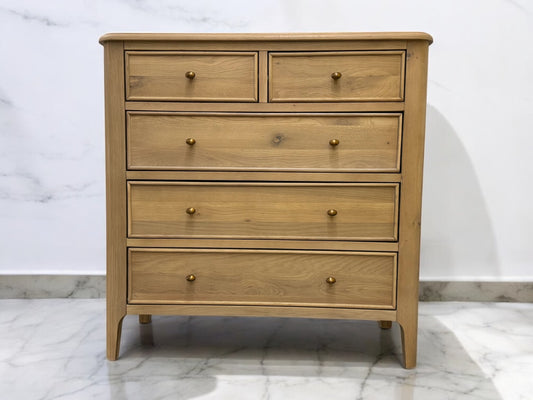 Oak Furnitureland Natural Light Solid Oak 5 Drawer Chest, Newton Range RRP £549