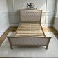 Grey-toned Limewashed Finish Solid Oak Frame Buttoned 5ft King Size Bed, Camille Range RRP £1499