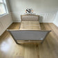 Grey-toned Limewashed Finish Solid Oak Frame Buttoned 5ft King Size Bed, Camille Range RRP £1499