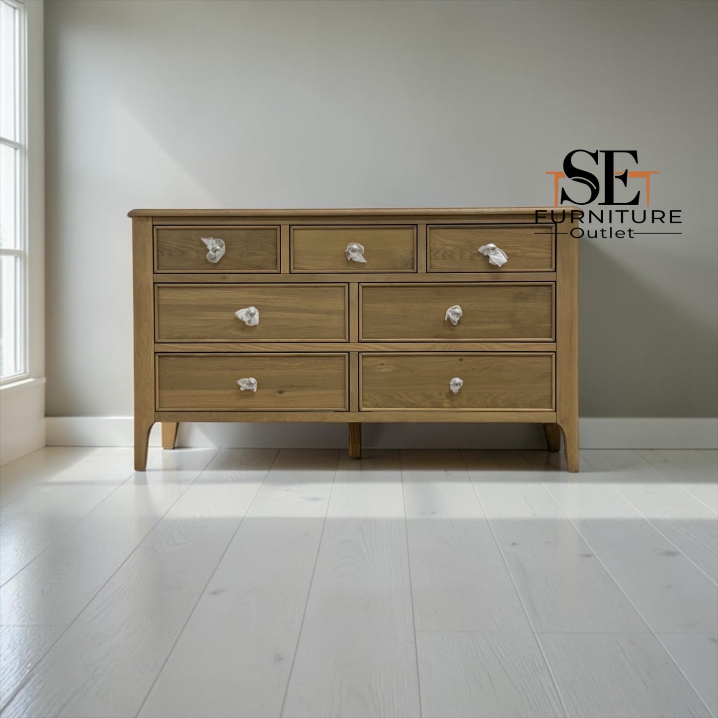 Light Natural Solid Oak 7 Drawer Chest, Newton Range From Oak Furnitureland RRP £759