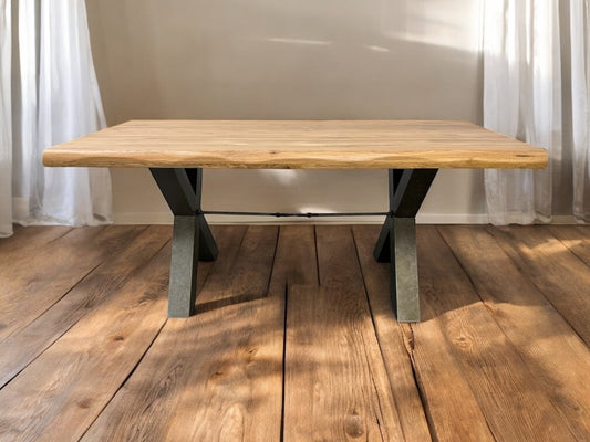 Natural Solid Oak & Metal Legs 8 Seater Living Edge Dining Table, From Oak Furnitureland RRP £999