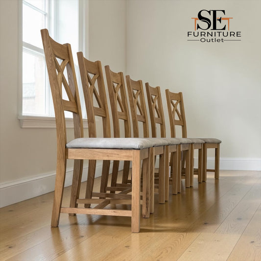 Set of 6 Natural Oak Dining Chairs, Cross Back Range From Oak Furnitureland RRP £200 Each