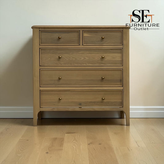 Light Natural Solid Oak 5 Drawer Chest, Newton Range From Oak Furnitureland RRP £679