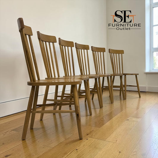 Set of 6 Solid Oak & Oak Veneer Spindleback Chairs, Elkstone Mellow Oak Range RRP £1050