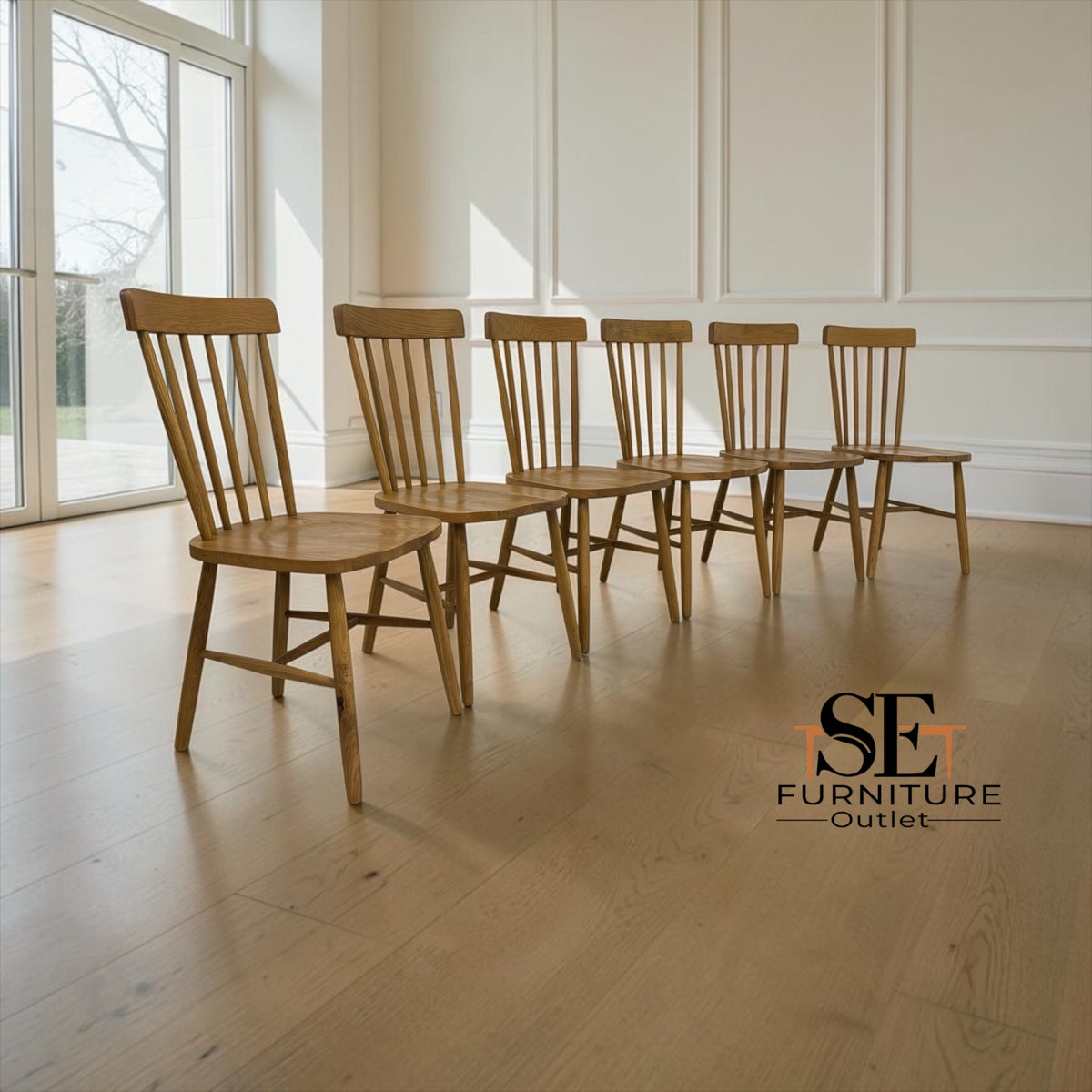 Set of 6 Solid Oak & Oak Veneer Spindleback Chairs, Elkstone Mellow Oak Range RRP £1050