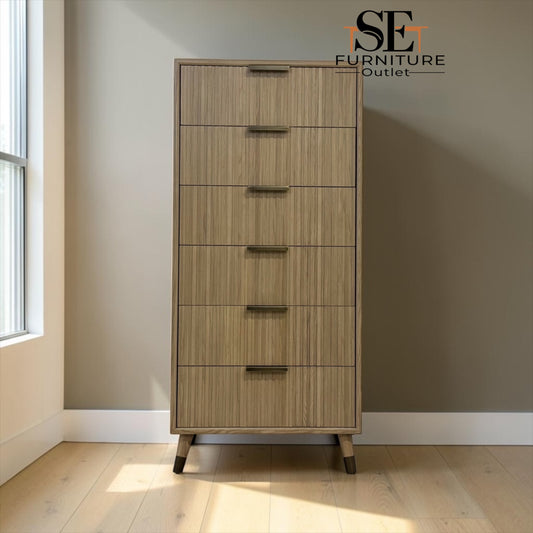 Textured Fluted Front & Brass-Plated Handles Tallboy from Oakridge Blonde Oak Range RRP £699