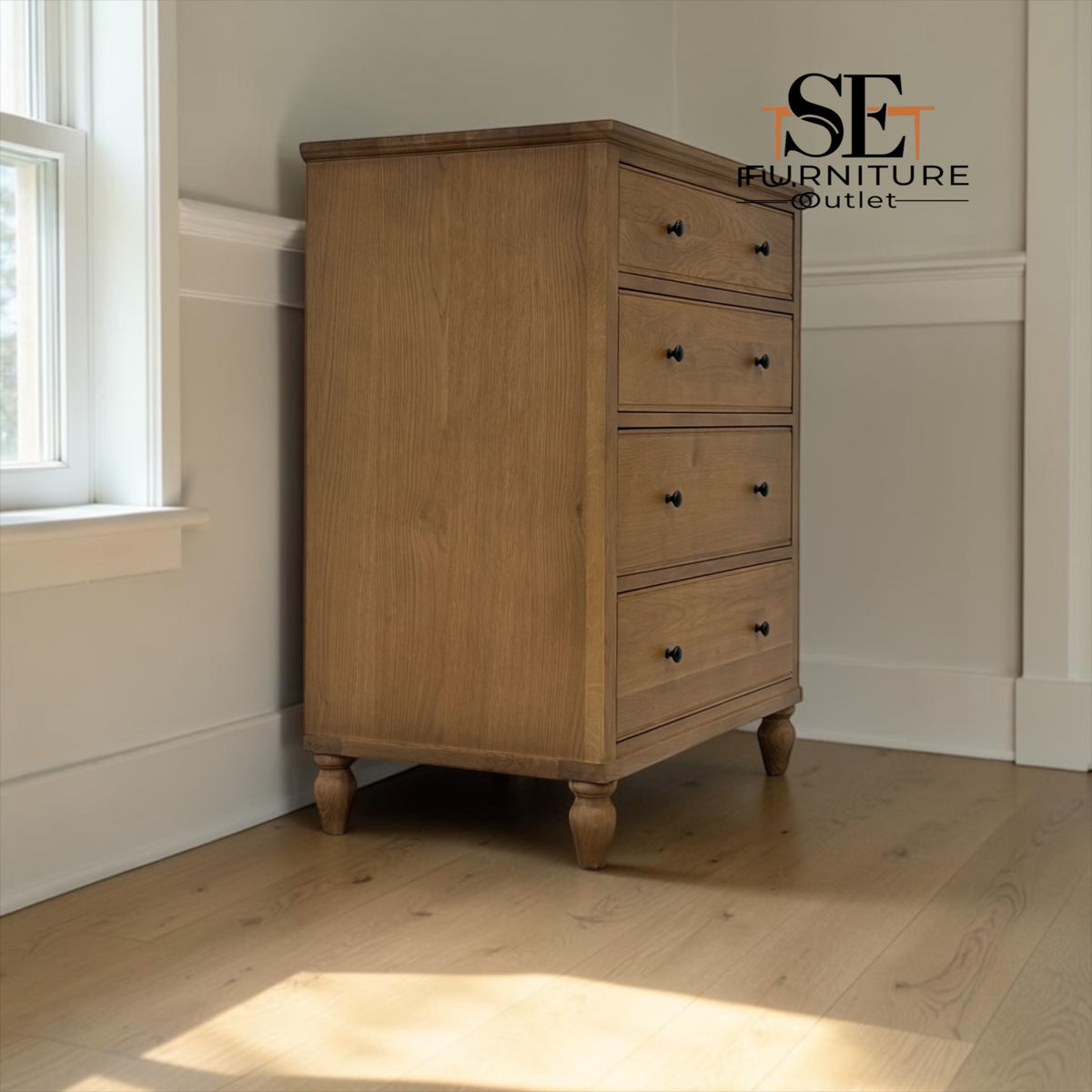 Solid Oak & Quality Oak Veneer 4-Drawer Chest, Elkstone Mellow Oak Range, RRP £599