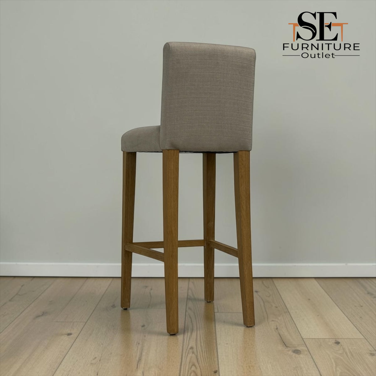 Set of 4 Beige Upholstered Bar Stools with Whitewashed Oak Legs, Alder Range RRP £799.