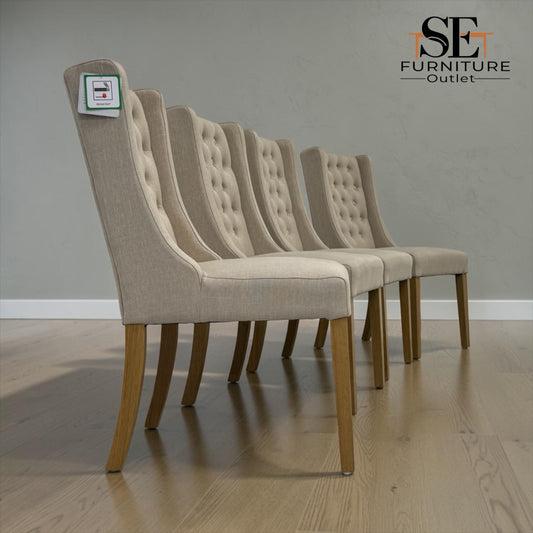 Set of 4 Winged Button Dining Chairs Stone Linen, Foxglove Range RRP £796