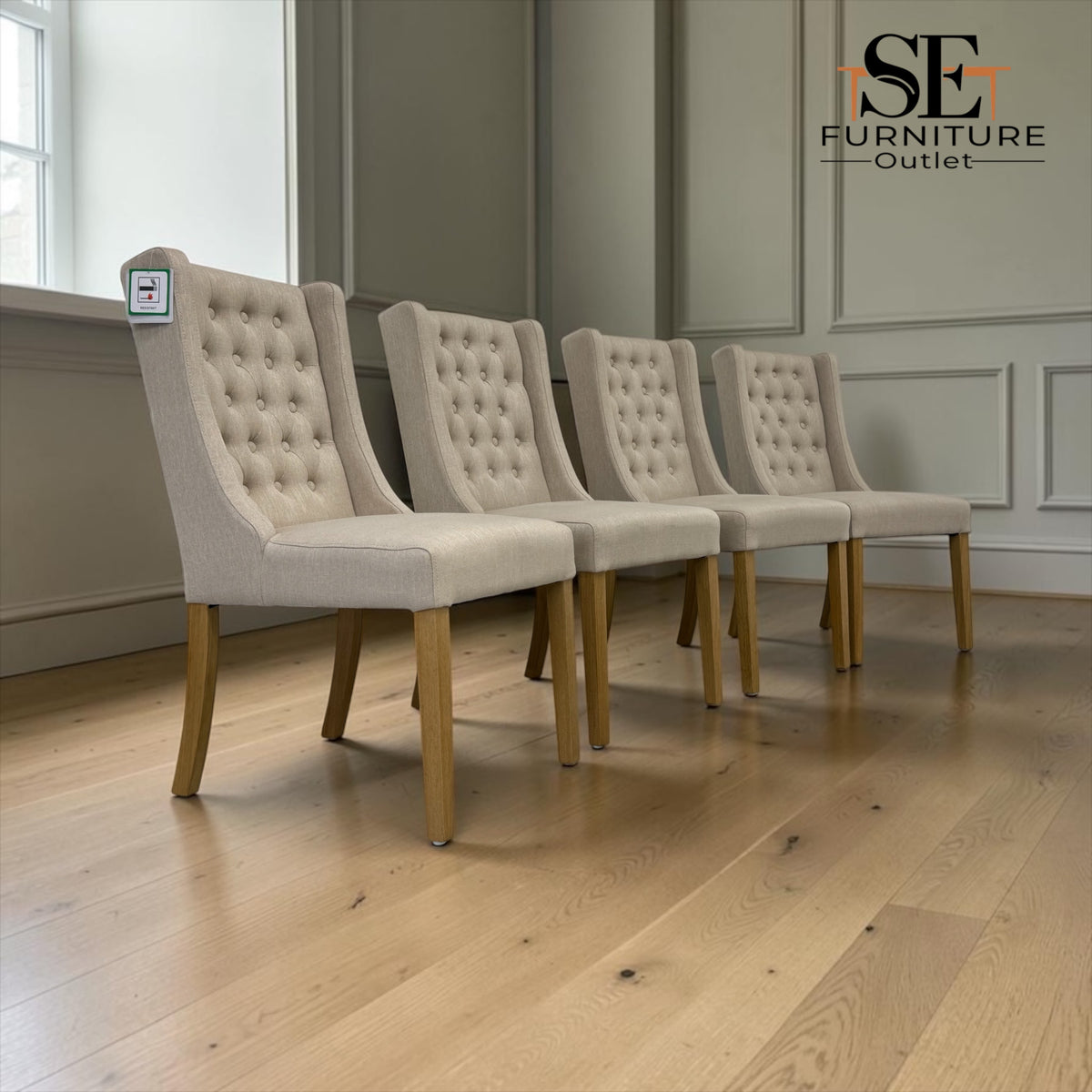 Set of 4 Winged Button Dining Chairs Stone Linen, Foxglove Range RRP £796