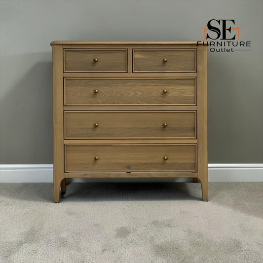 Light Natural Solid Oak 5 Drawer Chest, Newton Range From Oak Furnitureland RRP £679