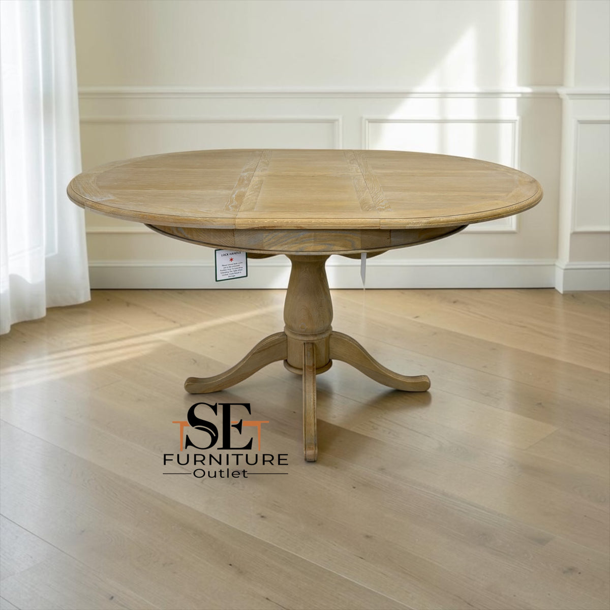 Grey-toned Limewashed Finish Solid Oak and Oak Veneer 4-6 Seater Extending Round Dining Table, Camille Range RRP £1399