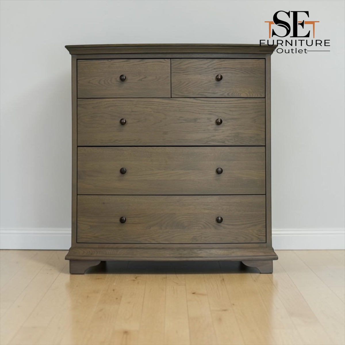 Solid Oak & Oak Veneer 5 Drawer Chest, Winchcombe Smoked Oak Range RRP £899