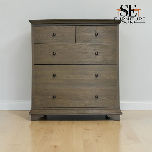 Solid Oak & Oak Veneer 5 Drawer Chest, Winchcombe Smoked Oak Range RRP £899