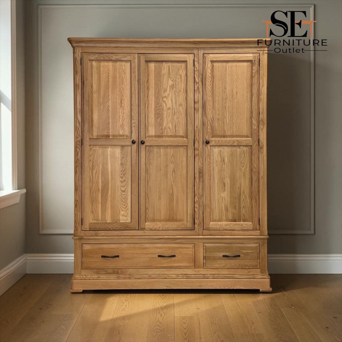 Natural Solid Oak Triple Wardrobe from Canterbury Range by Oak Furnitureland RRP £1699