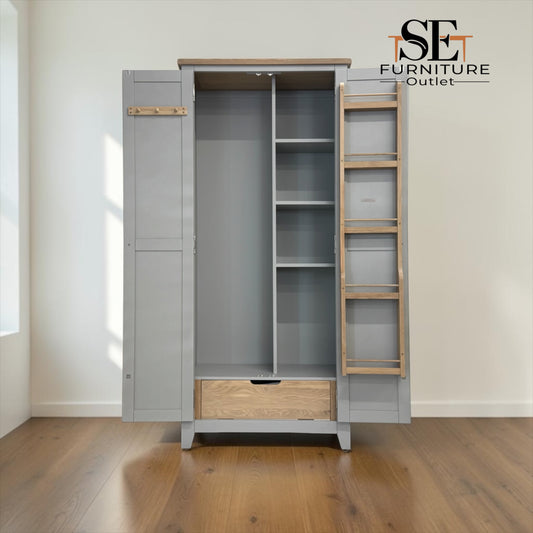 Solid Oak Top & Solid Wood Frames Utility Cupboard from the Chester Dove Grey Range RRP £1099