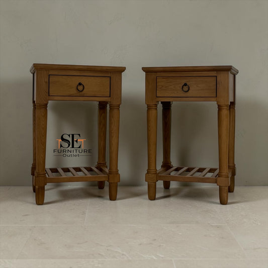Set of 2 Solid Oak & Oak Veneer 1-Drawer Bedside Tables, Elkstone Mellow Oak Range, RRP £398