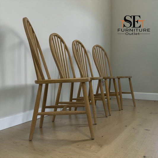 Set of 4 White Wax Finished Solid Oak Dining Chairs, Berkeley Nordic Oak Range RRP £796