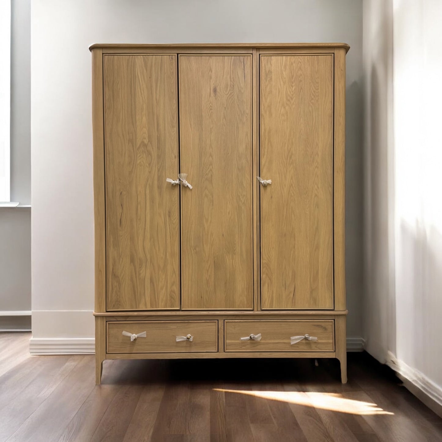 Light Natural Solid Oak Triple Wardrobe, Newton Range From Oak Furnitureland RRP £1599