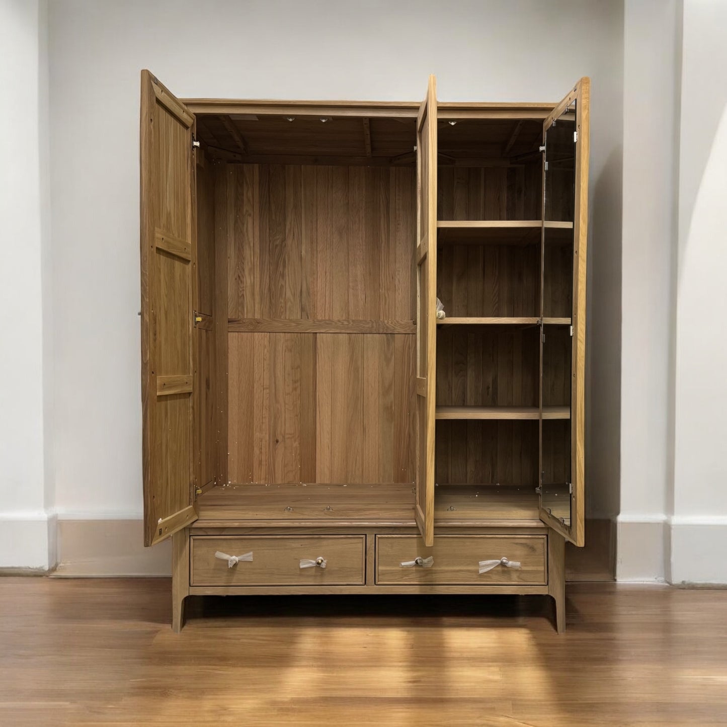 Light Natural Solid Oak Triple Wardrobe, Newton Range From Oak Furnitureland RRP £1599