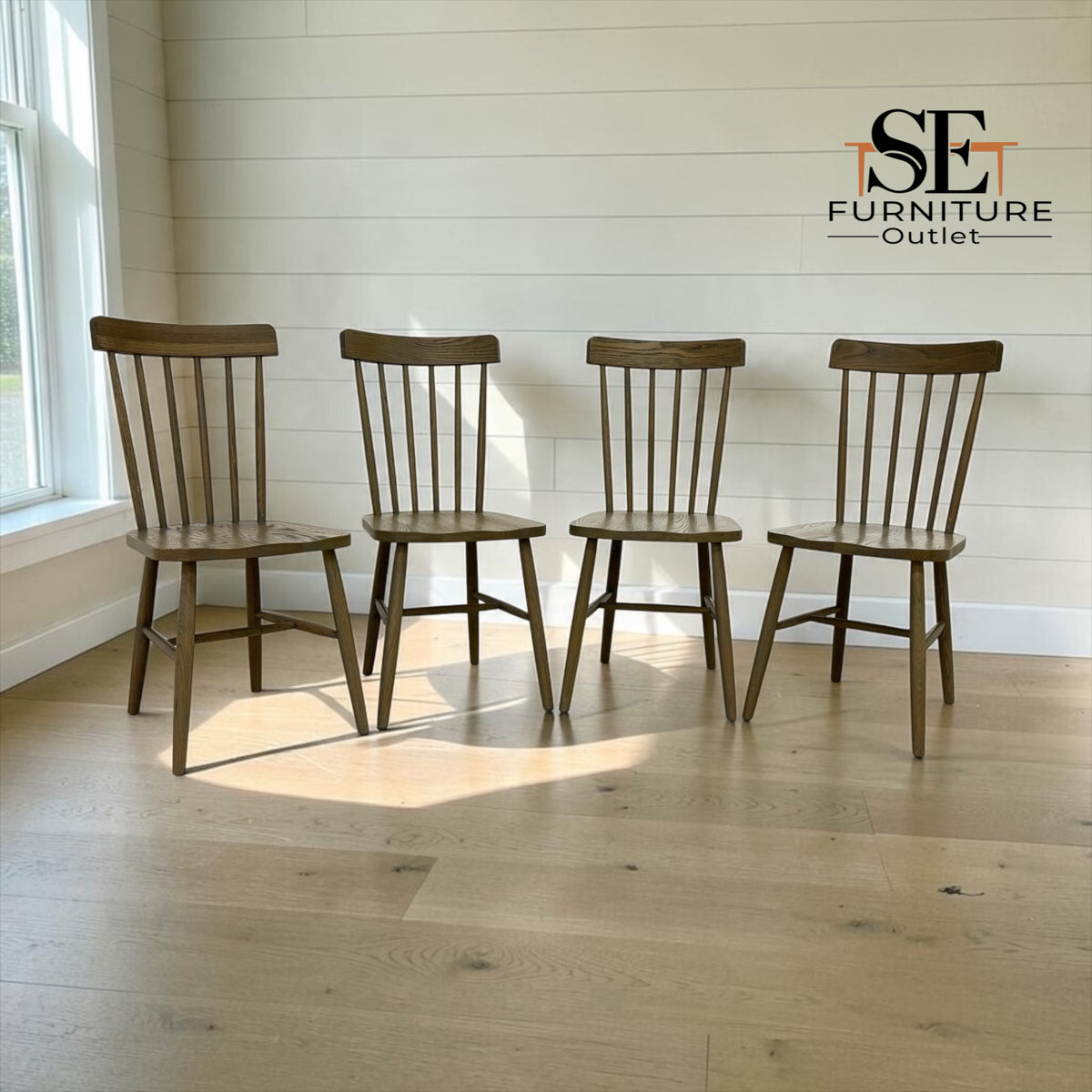 Set of 4 Solid Oak Spindleback Dining Chairs, Elkstone Smoked Oak Range, RRP £796
