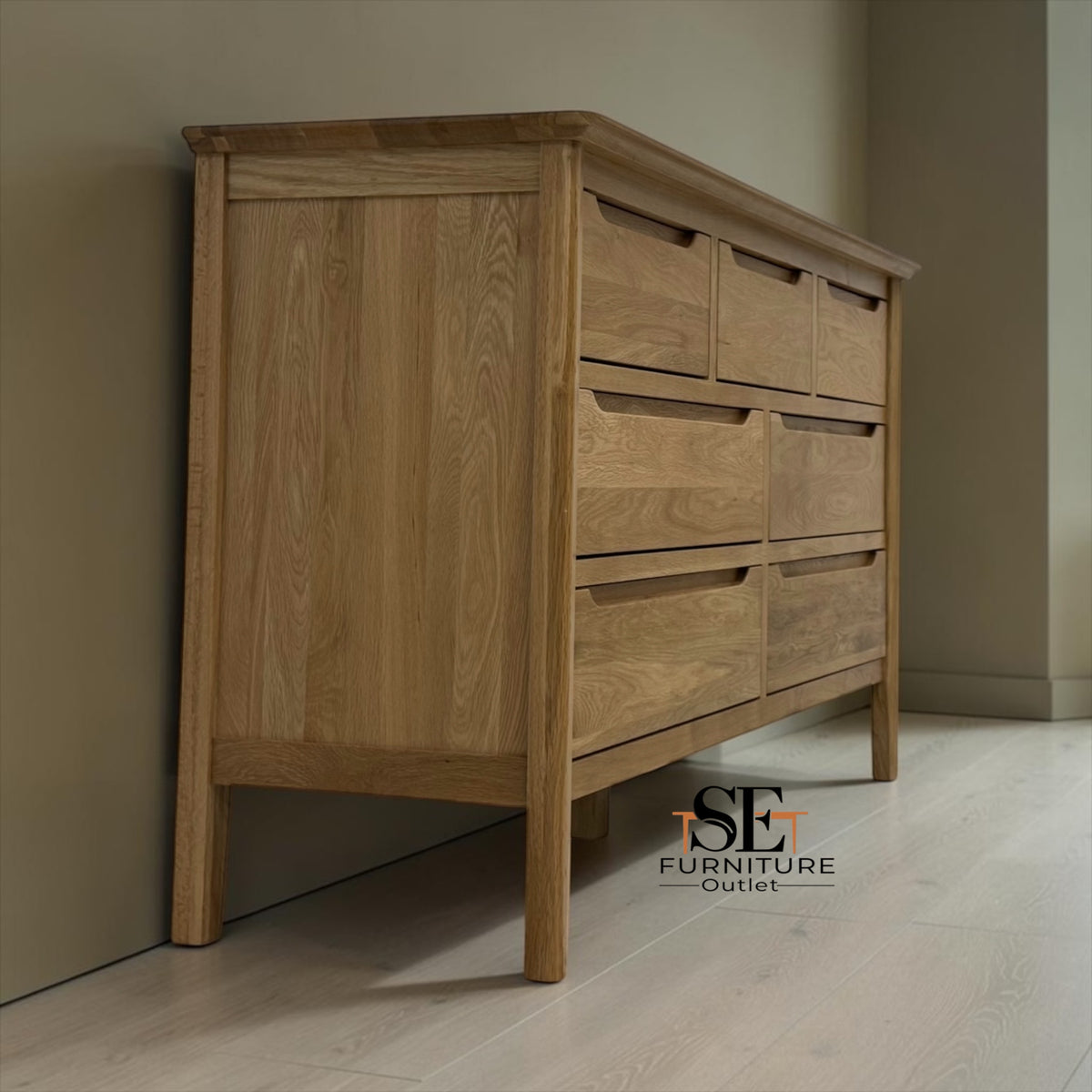 Natural Solid Oak 7 Drawer Chest, Copenhagen Range From Oak Furnitureland