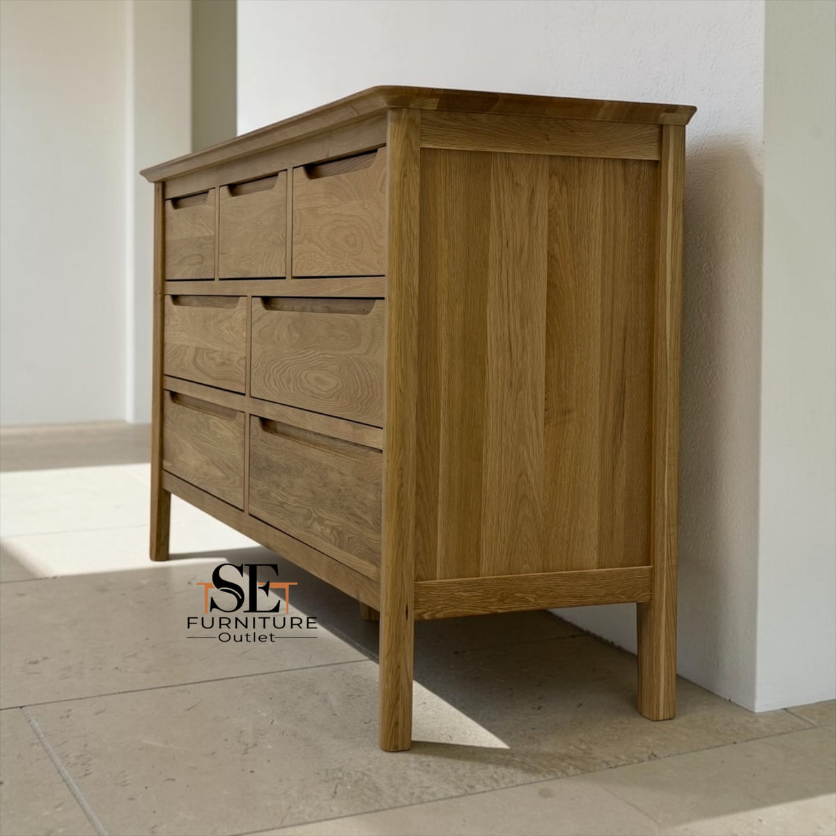 Natural Solid Oak 7 Drawer Chest, Copenhagen Range From Oak Furnitureland