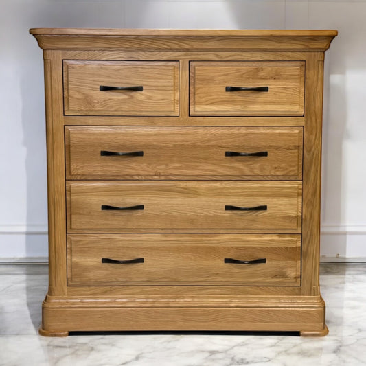 Natural Solid Oak 5 Drawer Chest, Canterbury Range From Oak Furnitureland RRP £599