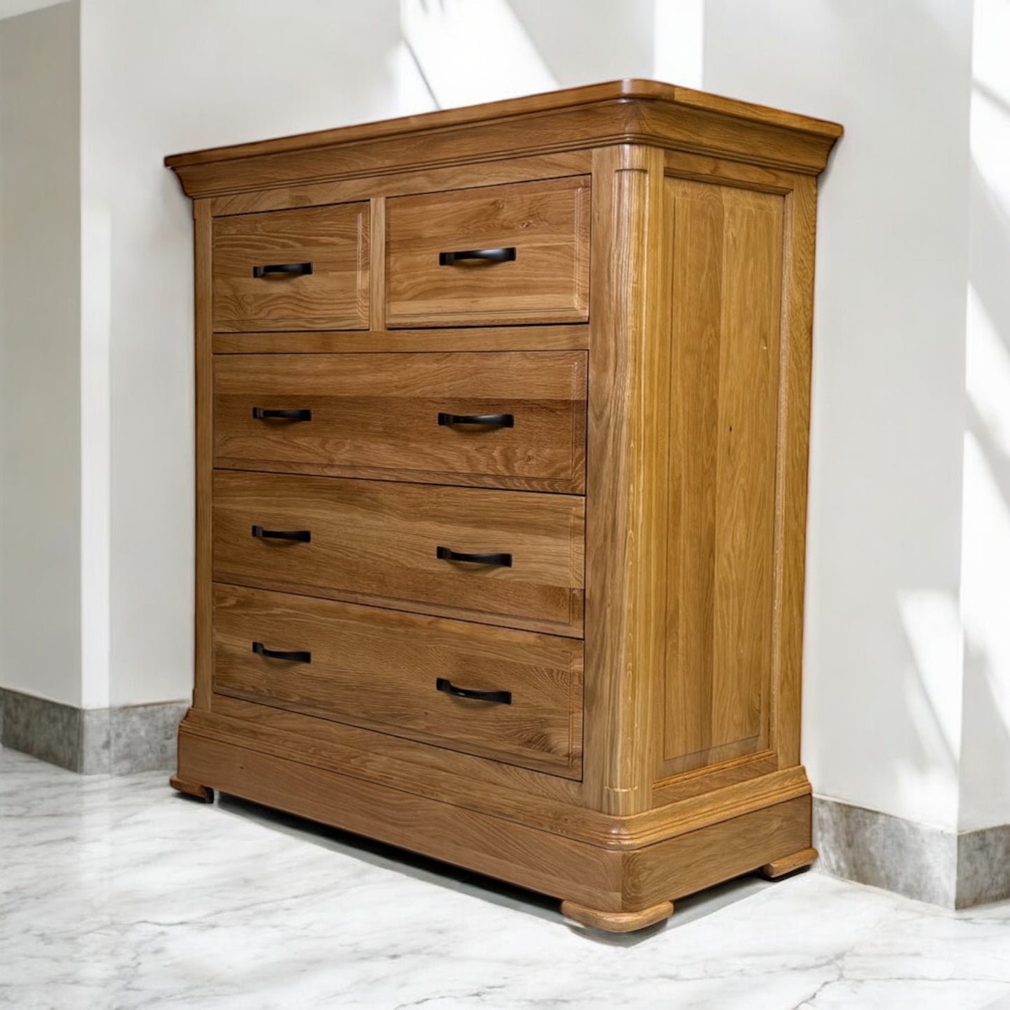 Natural Solid Oak 5 Drawer Chest, Canterbury Range From Oak Furnitureland RRP £599