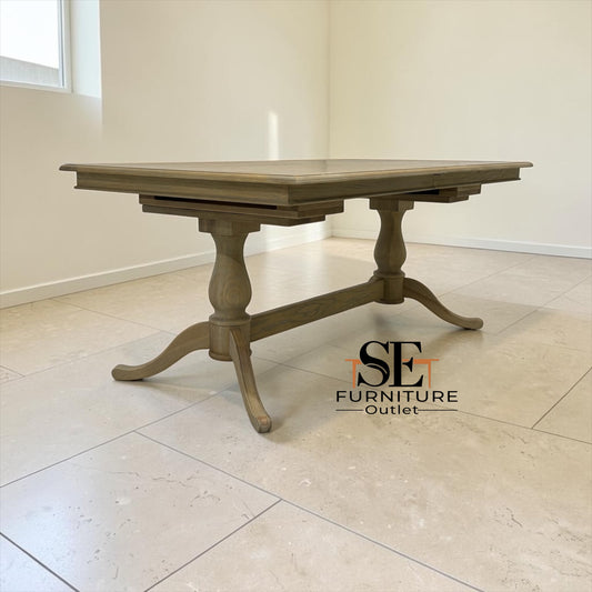 Solid Oak & Quality Oak Veneer 6-10 Seater Extending Dining Table with Limewashed Finish, Camille Range RRP £1500