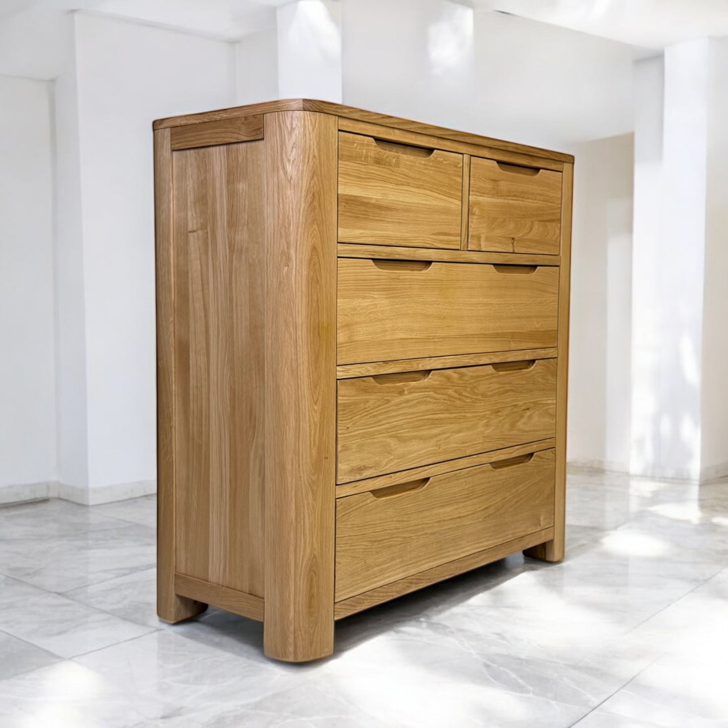 Natural Solid Oak 5 Drawer Chest of Drawers, Romsey Range From Oak Furnitureland RRP £599