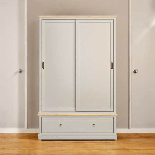 Natural Oak & Grey Painted Double Wardrobe Henley Range From Oak Furnitureland RRP £899