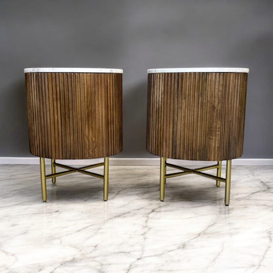 Solid Mango Wood & Marble Top Bedside Tables RRP £299 (Each)