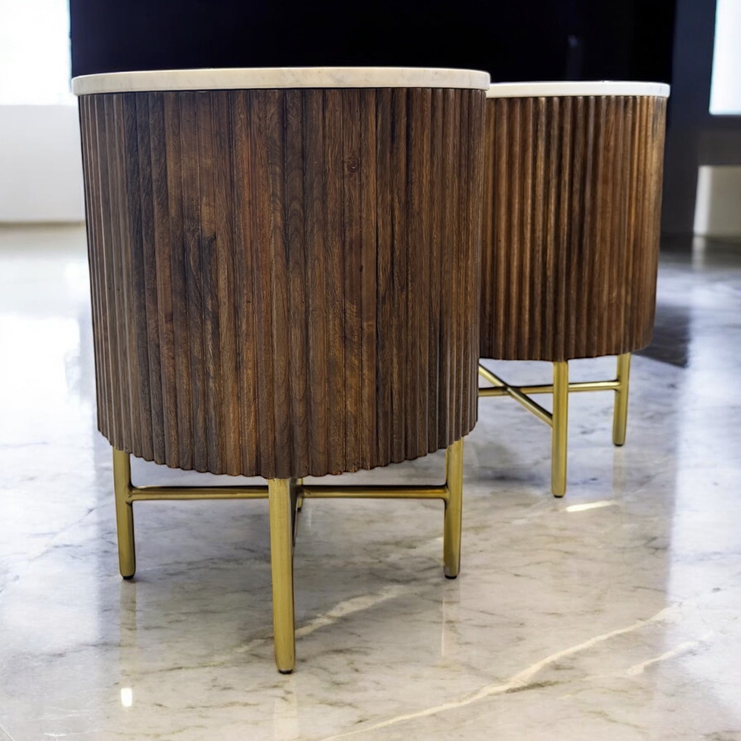 Solid Mango Wood & Marble Top Bedside Tables RRP £299 (Each)