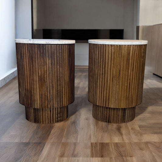 Solid Mango Wood & Marble Top Side Tables RRP £249 (Each)