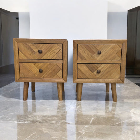 Brushed & Glazed Solid Oak 2 Drawer Bedside Tables Parquet Range From Oak Furnitureland
