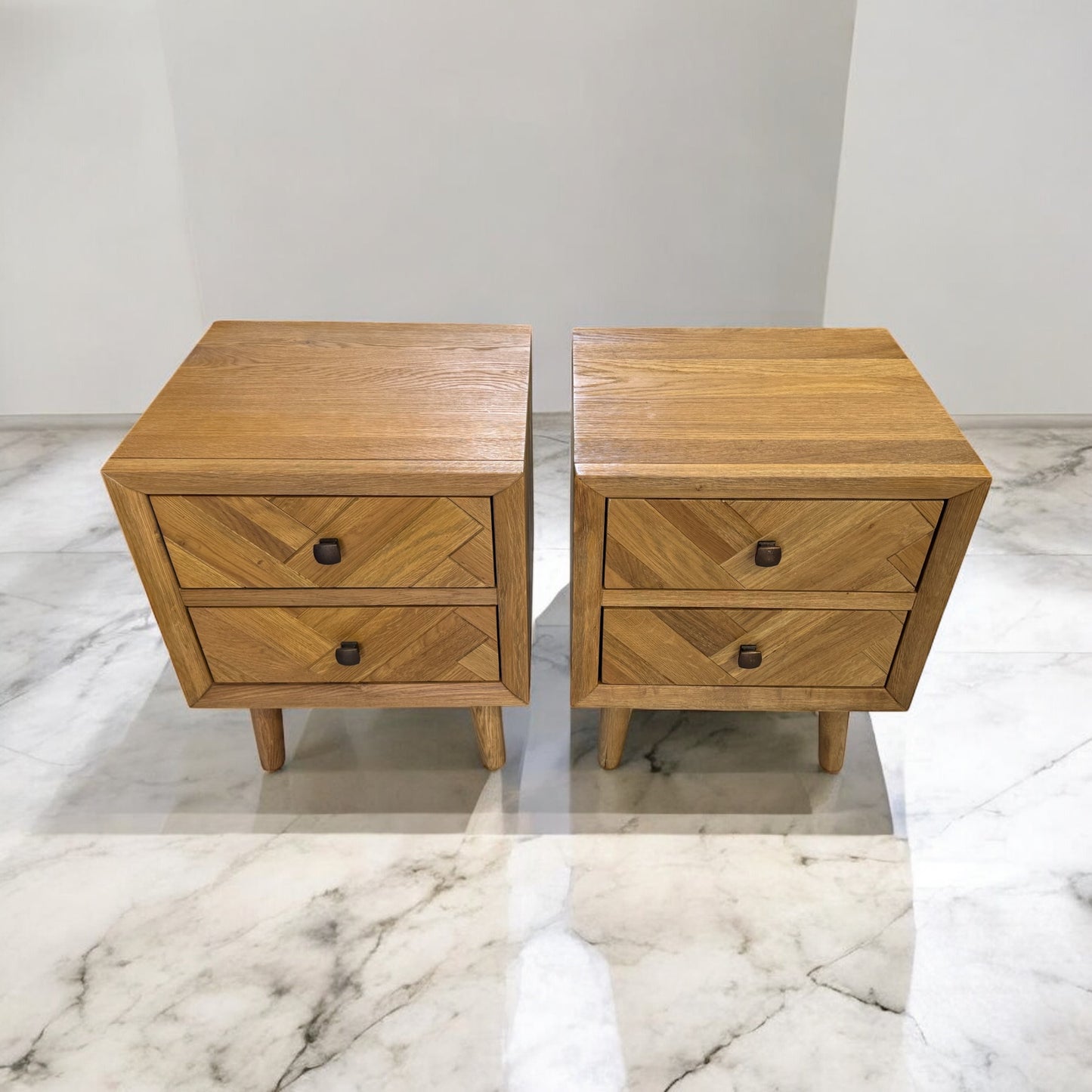 Brushed & Glazed Solid Oak 2 Drawer Bedside Tables Parquet Range From Oak Furnitureland