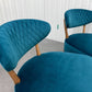 Pair Of Sea Green Velvet Fabric Casual Chairs With Solid Oak Frame