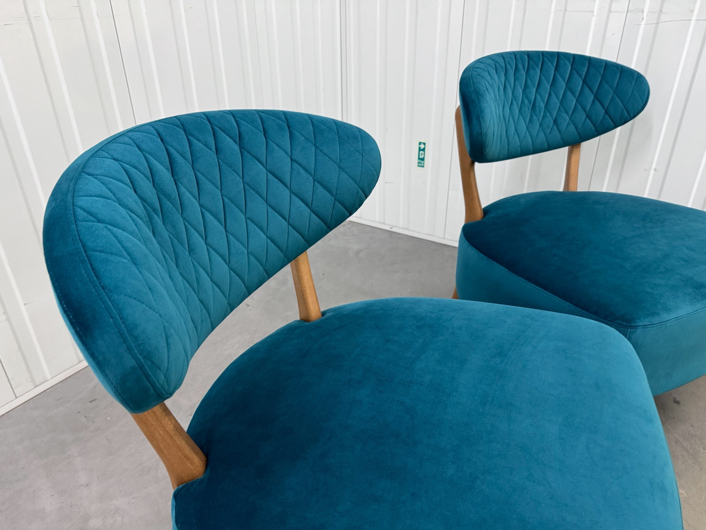 Pair Of Sea Green Velvet Fabric Casual Chairs With Solid Oak Frame