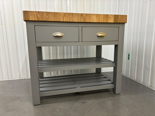 Solid Wood Top Butchers Block Kitchen Island Storm Grey RRP £799