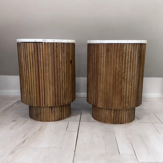 Solid Mango Wood & Marble Top Side Tables RRP £249 (Each)