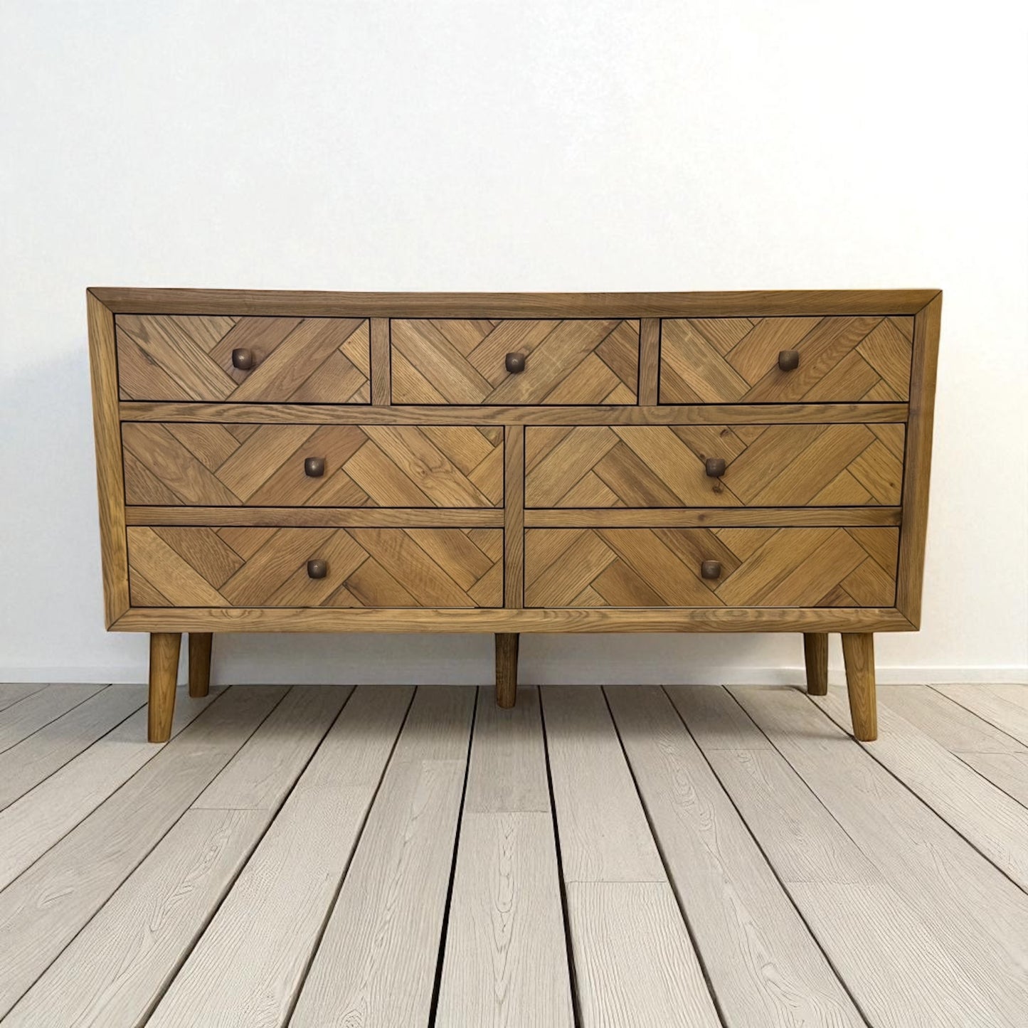 Brushed & Glazed Solid Oak 7 Drawer Chest Parquet Range From Oak Furnitureland RRP £699