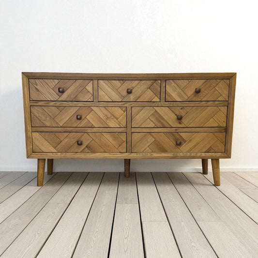 Brushed & Glazed Solid Oak 7 Drawer Chest Parquet Range From Oak Furnitureland RRP £699